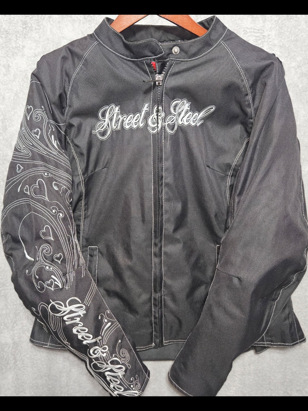 Street Steel Jacket Black Motorcycle Back Shoulder Arm Padded Skid XL